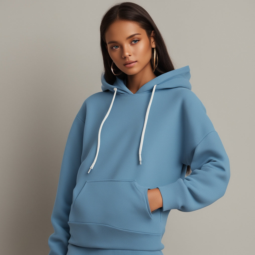 Solid Blue Hoodie with Kangaroo Pocket - Zenzweave