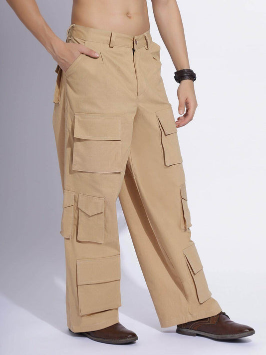 Men's Beige Color Cargo Pants - Zenzweave