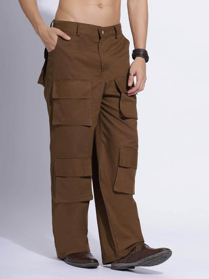 Trendy Brown Cargo Parachute Pants - Zenzweave