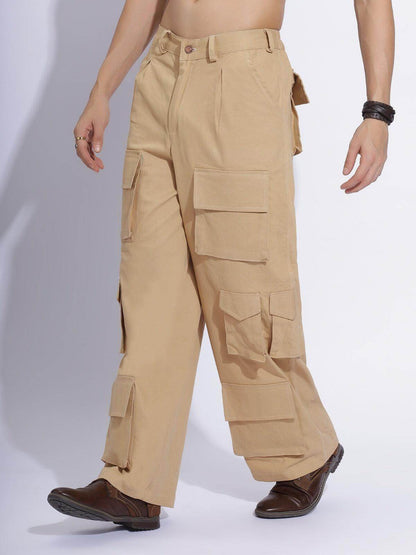 Men's Beige Color Cargo Pants - Zenzweave