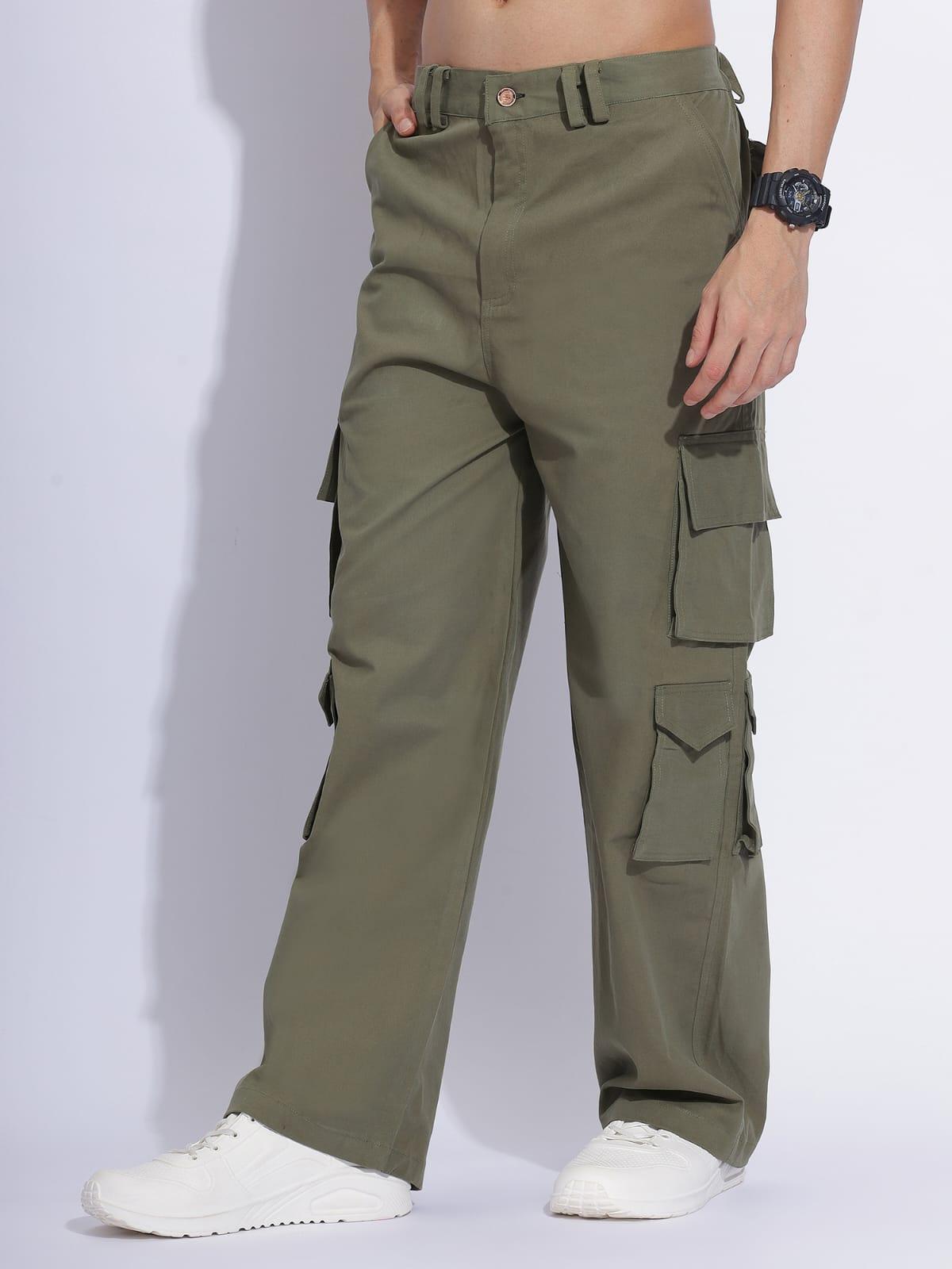 Men's Subtle Off-Green Color Cargo Pants - Zenzweave