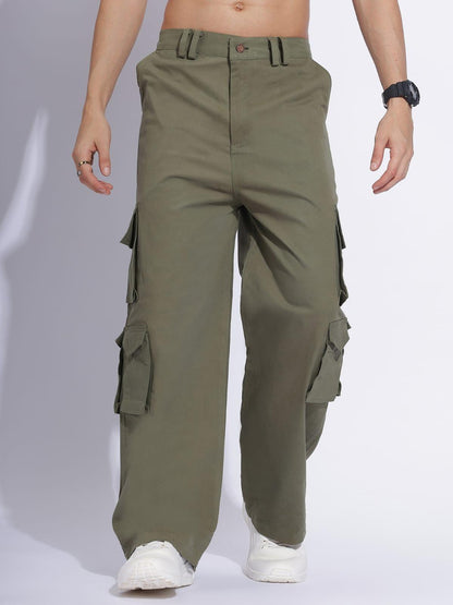 Men's Subtle Off-Green Color Cargo Pants - Zenzweave