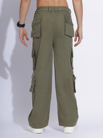 Men's Subtle Off-Green Color Cargo Pants - Zenzweave