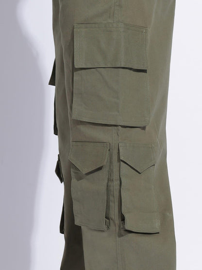 Men's Subtle Off-Green Color Cargo Pants - Zenzweave