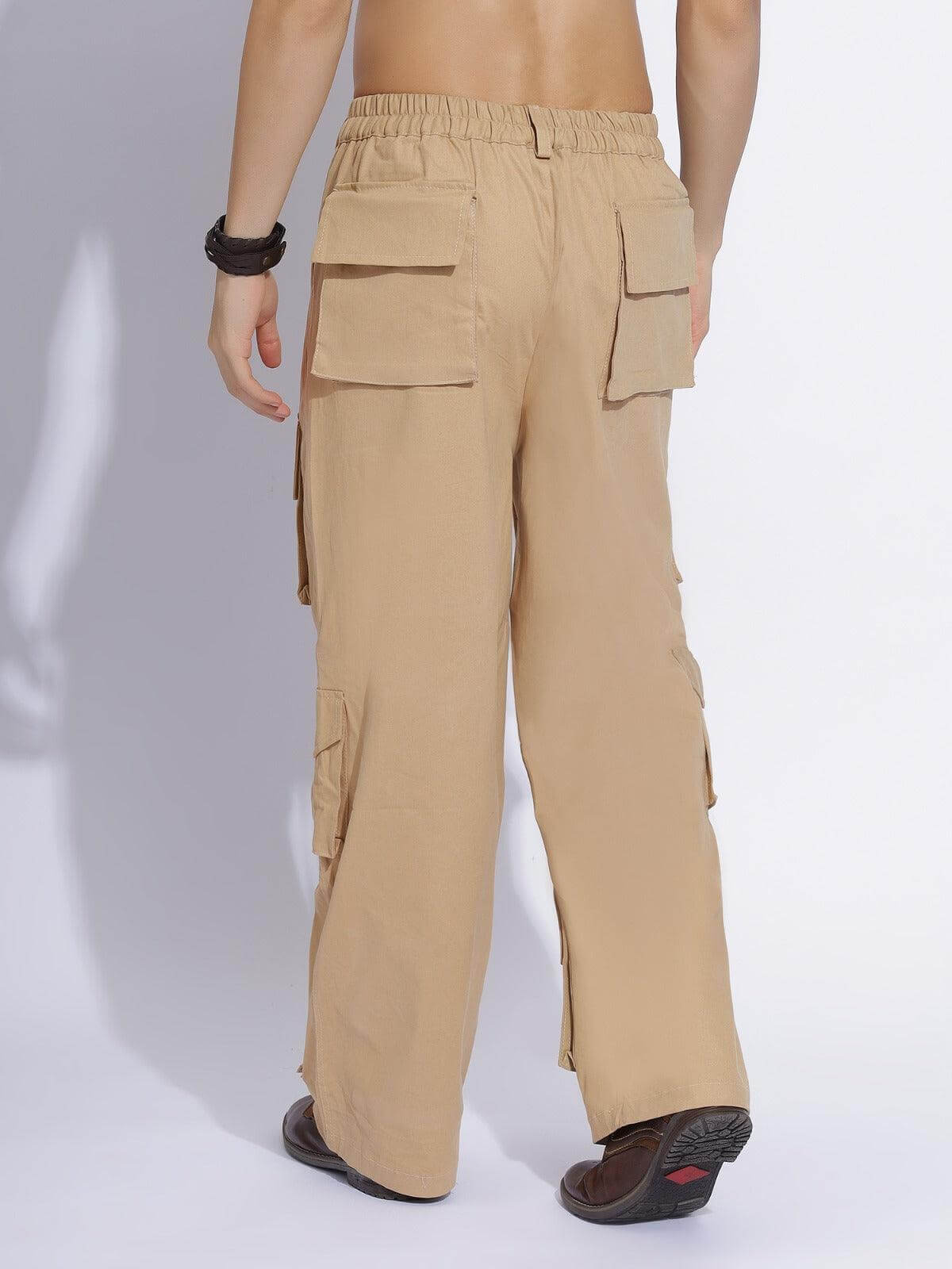 Men's Beige Color Cargo Pants - Zenzweave