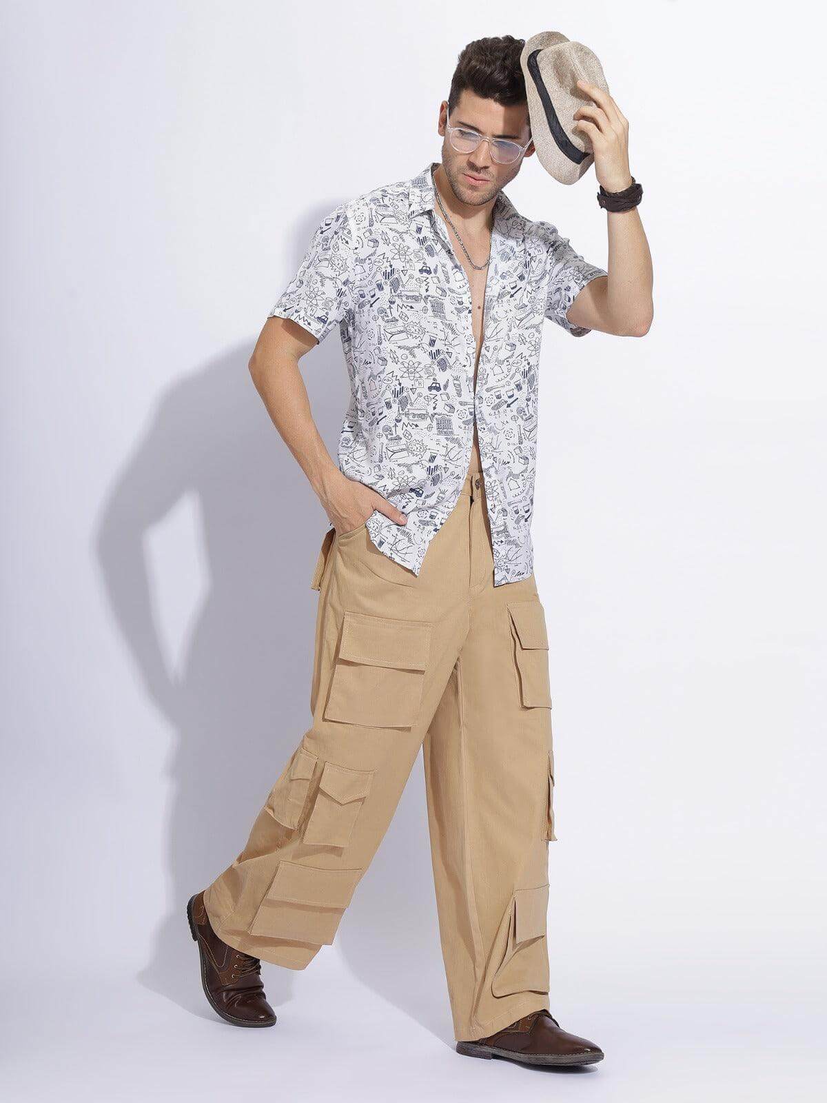 Men's Beige Color Cargo Pants - Zenzweave