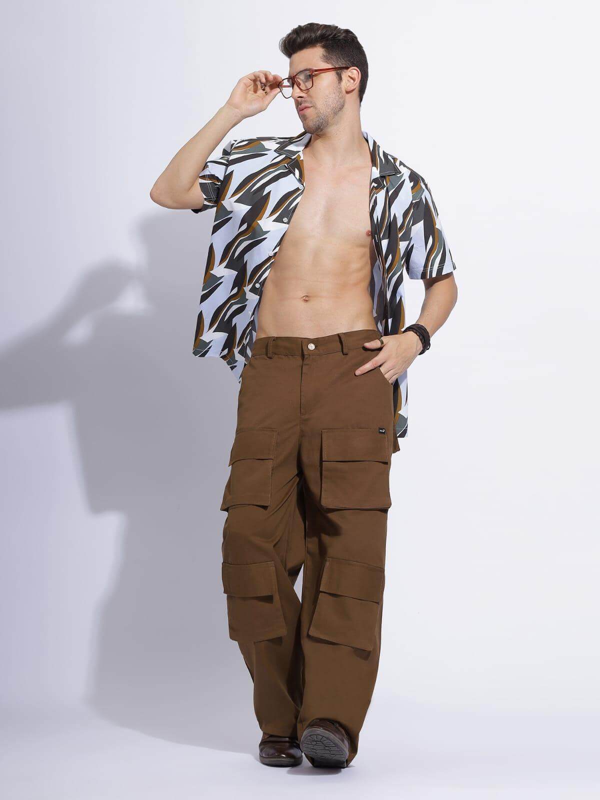 Trendy Brown Cargo Parachute Pants - Zenzweave