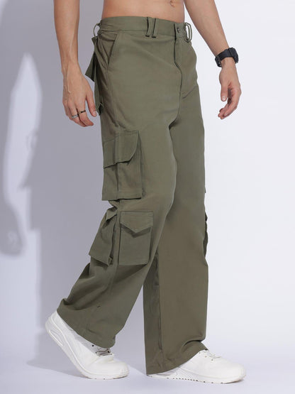 Men's Subtle Off-Green Color Cargo Pants - Zenzweave