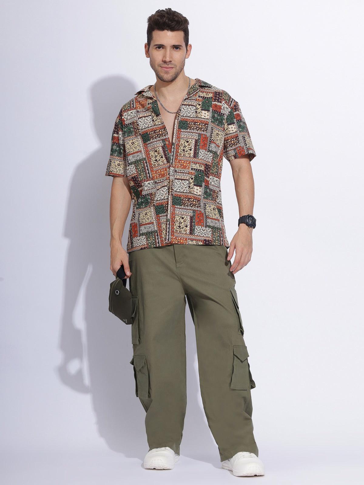 Men's Subtle Off-Green Color Cargo Pants - Zenzweave