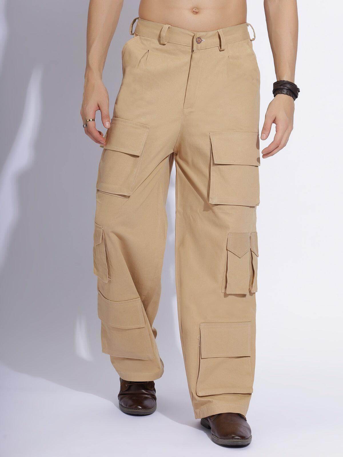 Men's Beige Color Cargo Pants - Zenzweave