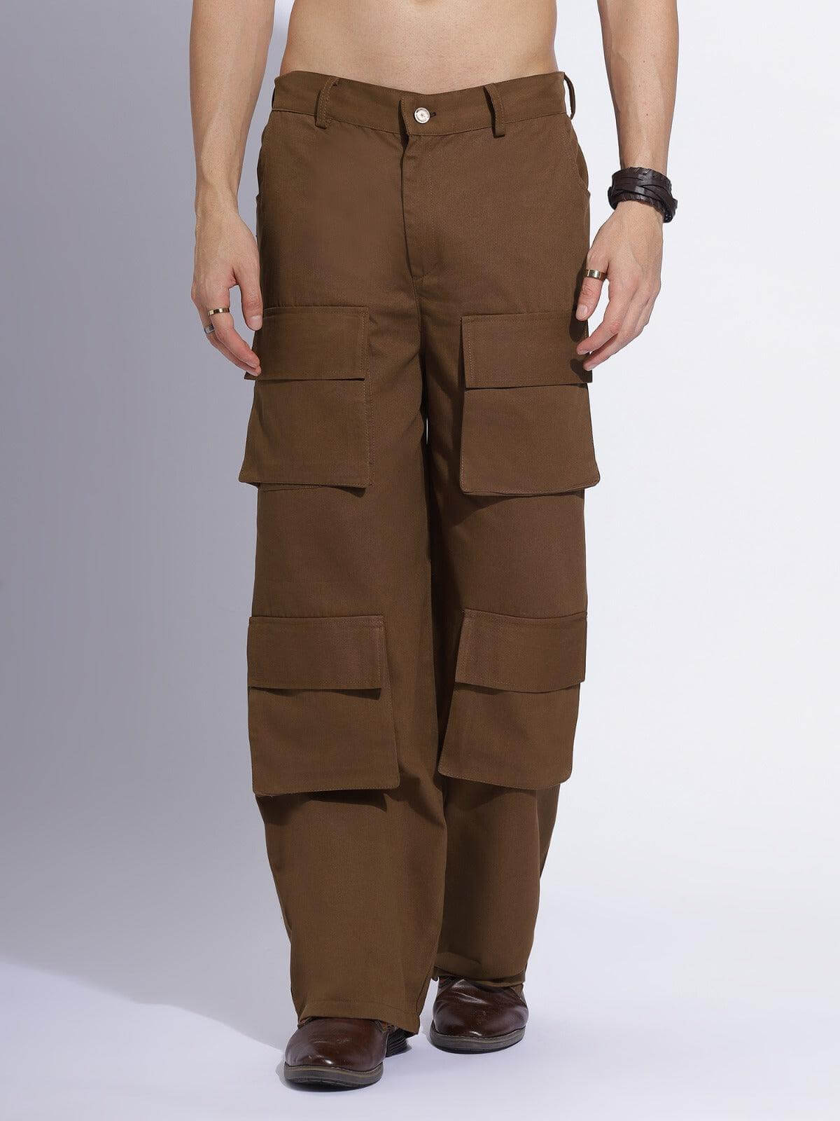 Trendy Brown Cargo Parachute Pants - Zenzweave